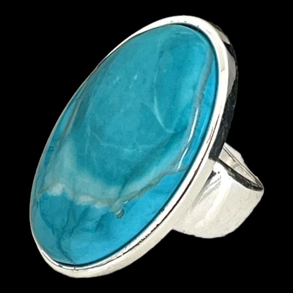 New Statement Ring Silver Tone Blue Semi Precious Stone Size 8 - 1N